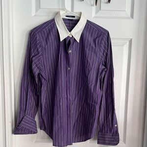 Chaps Purple and White Striped Button Down Shirt